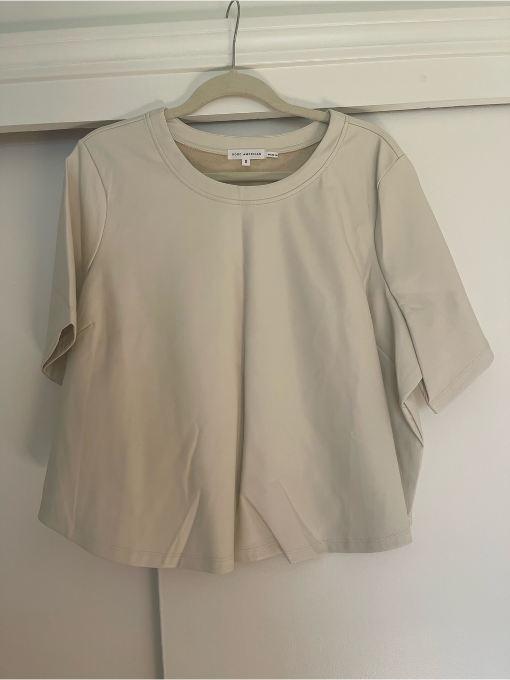 Good American Leather Short Sleeve Top in Beige